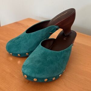 Jeffrey Campbell Cloguette Turquoise Suede & Brown Clog Size 8.5